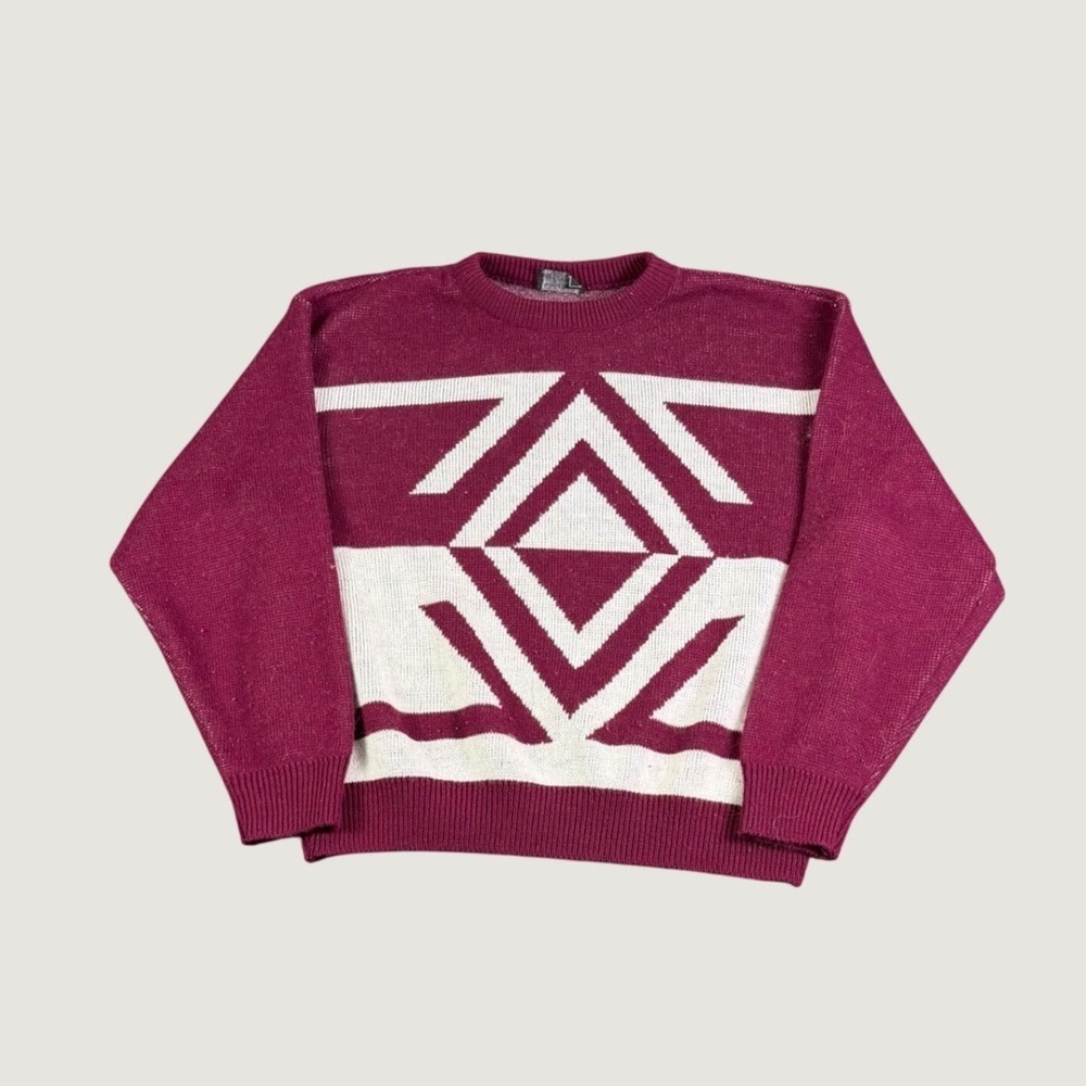 Southern Lady Vintage Geometric Southwestern Knit Sweater Burgundy Mens XL